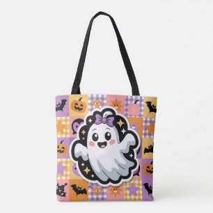 Kawaii Ghost Blanket –Cute Patchwork Cartoon Ghost Tote Bag