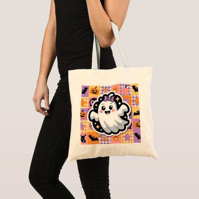 Kawaii Ghost Blanket –Cute Patchwork Cartoon Ghost Tote Bag (Front (Product))