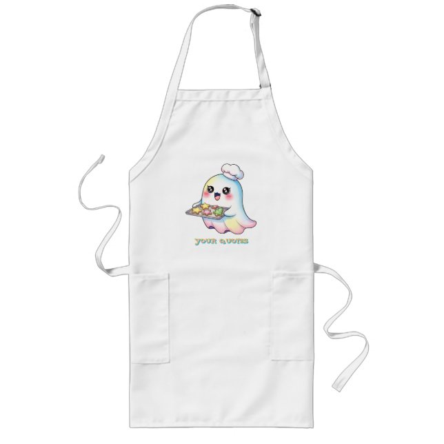 Kawaii Ghost Chef With Christmas Cookies Long Apron (Front)