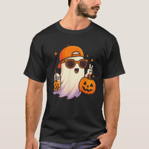 Kawaii Ghost Drinking Pumpkin Boba Tea Cute Ghost  T-Shirt