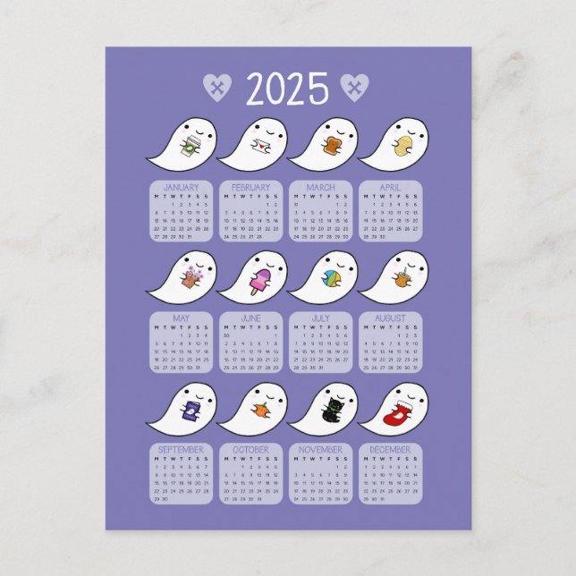 Kawaii Ghost Favourites 2025 Calendar Postcard (Front)