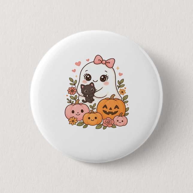 Kawaii Ghost Halloween Black Cat Pumpkin Fall Spoo 6 Cm Round Badge (Front)