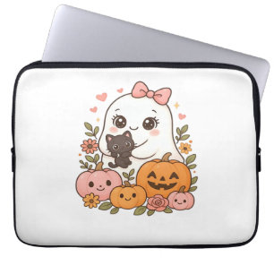 Kawaii Ghost Halloween Black Cat Pumpkin Fall Spoo Laptop Sleeve
