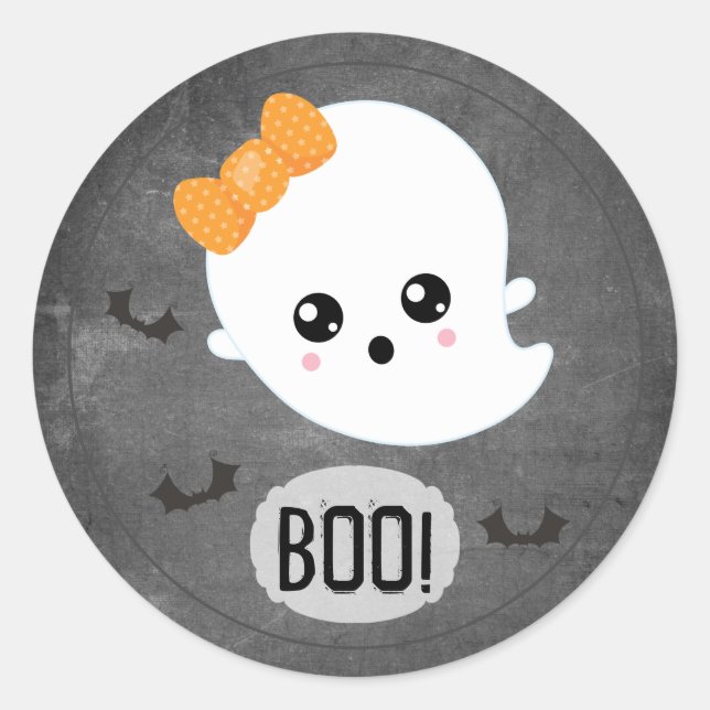 Kawaii Ghost Halloween Classic Round Sticker (Front)