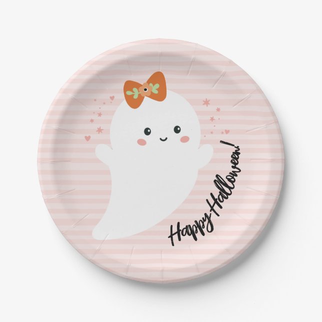 Kawaii Ghost Halloween Paper Plate (Front)