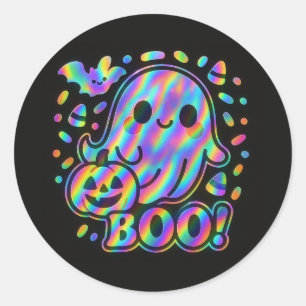 Kawaii Ghost Halloween Sticker with Pumpkin & Bat