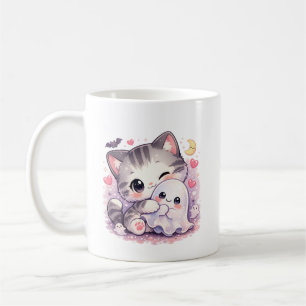 Kawaii Ghost Hug Kitty  Coffee Mug