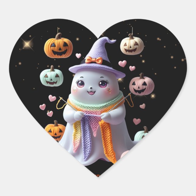 *Kawaii Ghost Knitting Sticker – Cute Halloween Gi (Front)