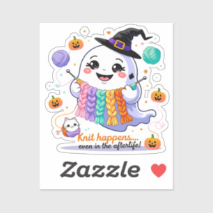 Kawaii Ghost Knitting Sticker – Cute Halloween Gif