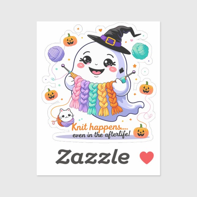 Kawaii Ghost Knitting Sticker – Cute Halloween Gif (Sheet)