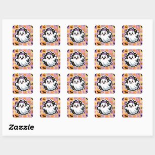 Kawaii Ghost Paper & Party Plates – Cute Patchwork Square Sticker