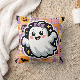 Kawaii Ghost Patchwork Sticker Throw Pillow