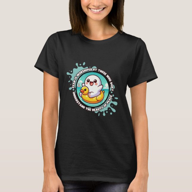 Kawaii Ghost Playing at the Beach T-Shirt (Front)