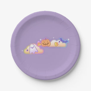 Kawaii Ghost, Pumpkin & Bat Halloween Paper Plate