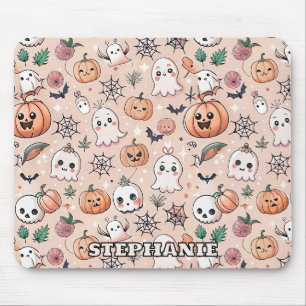 Kawaii Ghost Pumpkin Halloween Orange Pattern Mouse Mat