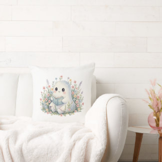Kawaii Ghost Reading Book – Cute Pastel Watercolor Cushion