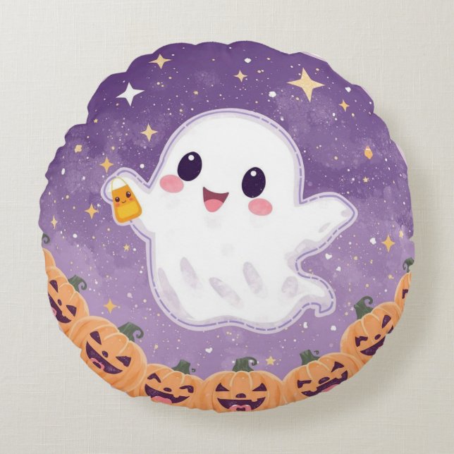 Kawaii Ghost Round Pillow 💫👻 (Front)