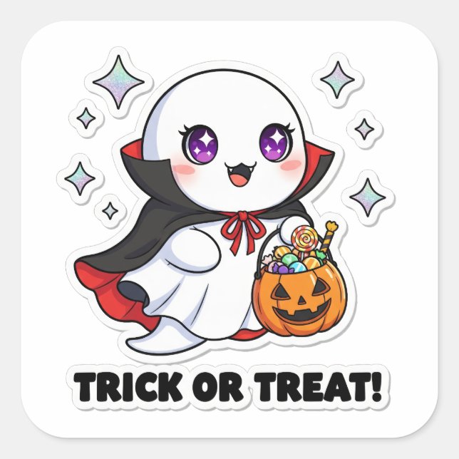Kawaii Ghost Sticker – Cute Halloween Ghost with  (Front)
