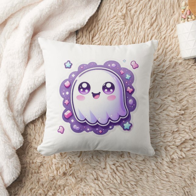 Kawaii Ghost Throw Pillow – Cute Pastel Halloween  (Blanket)
