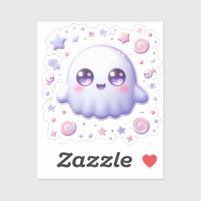 Kawaii Ghost Vinyl Sticker – Cute Pastel Halloween (Sheet)