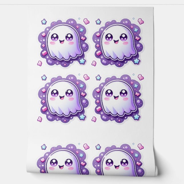 Kawaii Ghost Wallpaper Cute Pastel Halloween Decor (Unrolling)