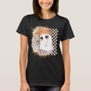 Kawaii Ghost with Coffee and Daisies - Cute Cosy T-Shirt