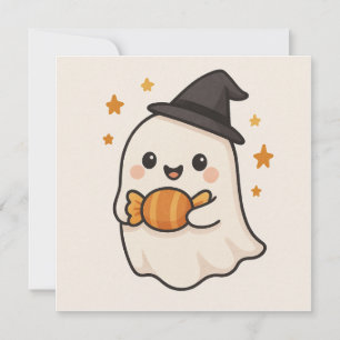 Kawaii Ghost with Halloween Candy Invitation