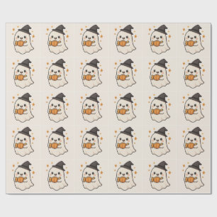 Kawaii Ghost with Halloween Candy Wrapping Paper