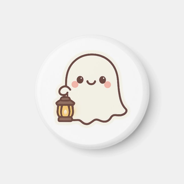 Kawaii Ghost with Lantern – Cute Spirit Design Magnet (Front)