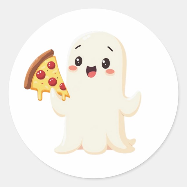 Kawaii Ghost with Pizza  Classic Round Sticker (Front)