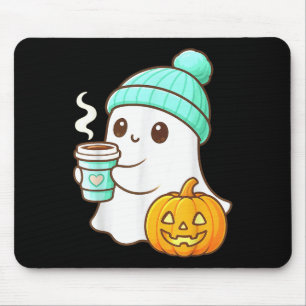 Kawaii Ghost With Pumpkin Coffee Cozy Halloween Au Mouse Mat