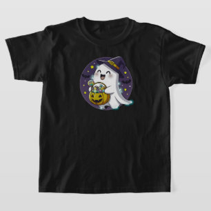 Kawaii Ghost with Witch Hat   BLACK ONLY T-Shirt