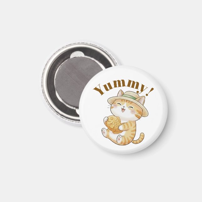 Kawaii Ginger Cat with Taiyaki Fish Magnet (Front/Back)