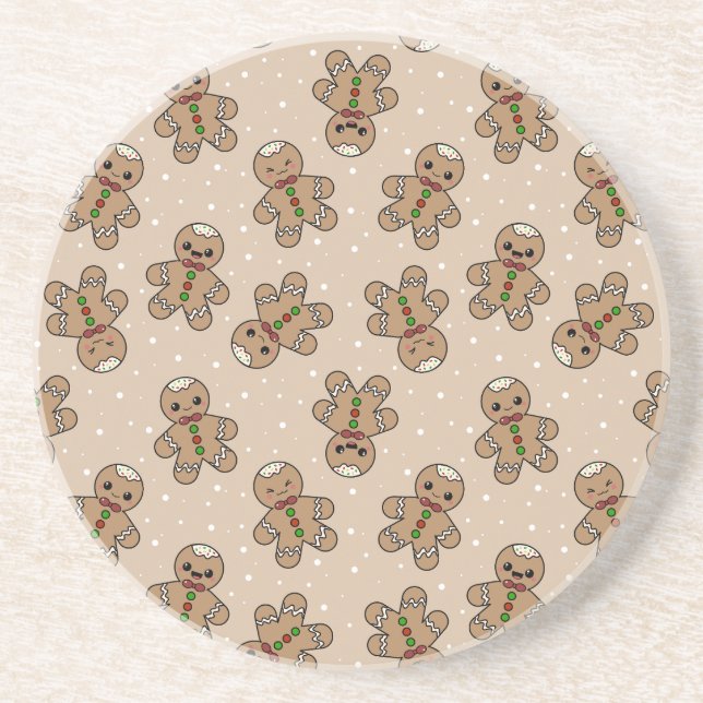 Kawaii Gingerbread Man Pattern  Coaster (Front)