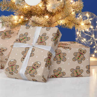 Kawaii Gingerbread Man Pattern Wrapping Paper
