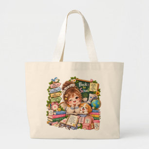 Kawaii Girl and Corgi Books Jumbo Tote Bag
