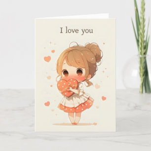 Kawaii Girl Anime I Love You Holiday Card