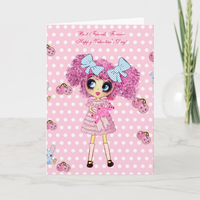 Kawaii Girl Birthday Cards with PinkyP (Front)