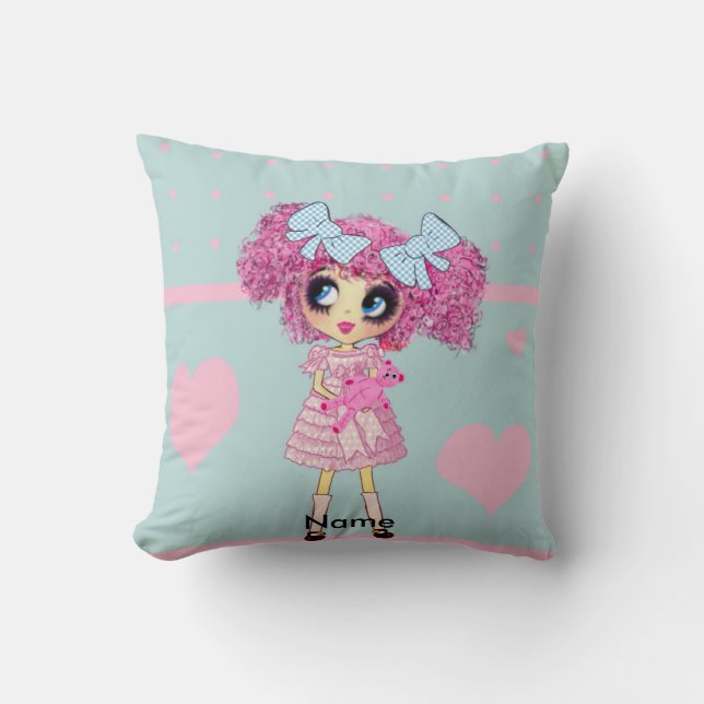 Kawaii Girl - cute PinkyP pastel blue Cushion (Front)