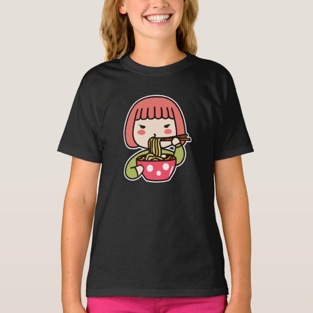 Kawaii Girl eating Ramen  T-Shirt (Front)