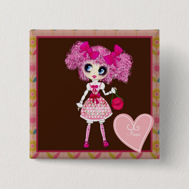 Kawaii Girl PinkP sweet loli 15 Cm Square Badge (Front)