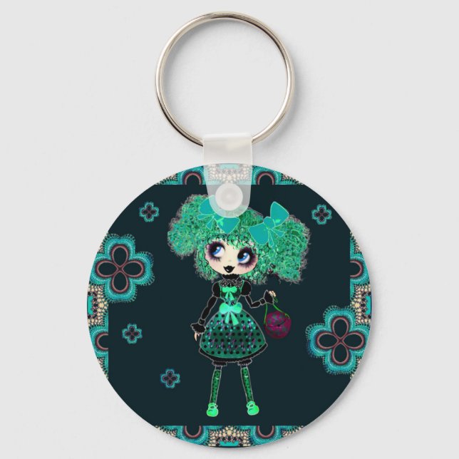 Kawaii Girl PinkyP emerald Gothloli Key Ring (Front)