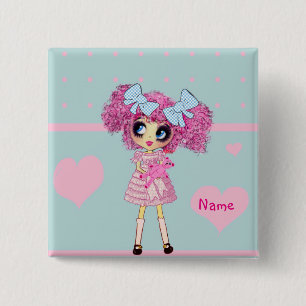 Kawaii Girl PinkyP pastel blue 15 Cm Square Badge