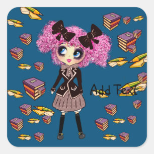 Kawaii Girl Student Gifts with PinkyP Square Sticker