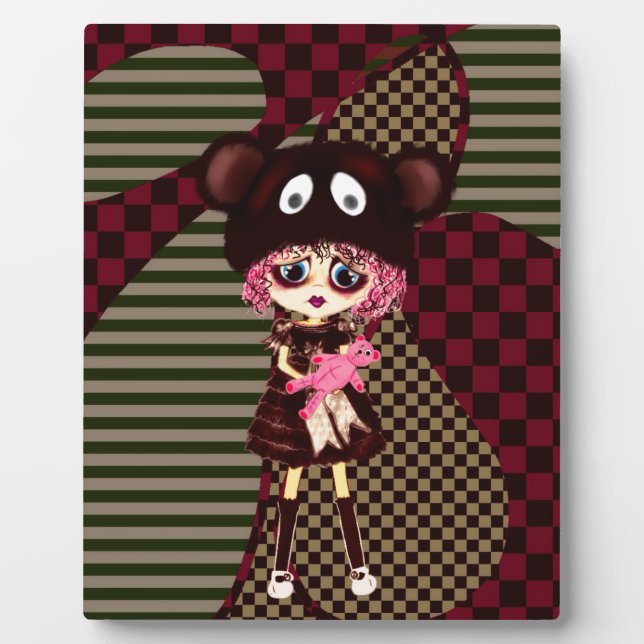 Kawaii Girl why so sad? Crying child with bear Plaque (Front)