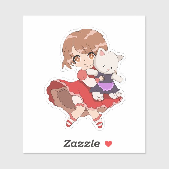 Kawaii Girl with Kitty Plush  (Sheet)