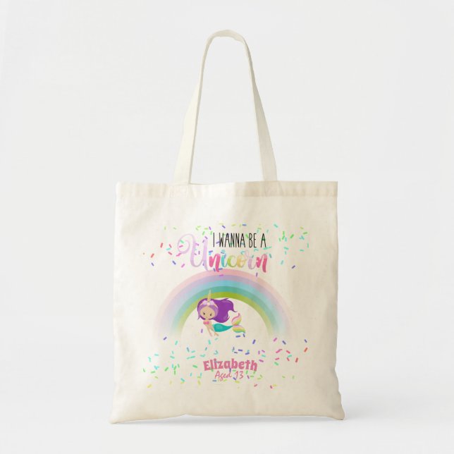 Kawaii Girls MERMAID Wanabe A Unicorn Pink Purple Tote Bag (Front)