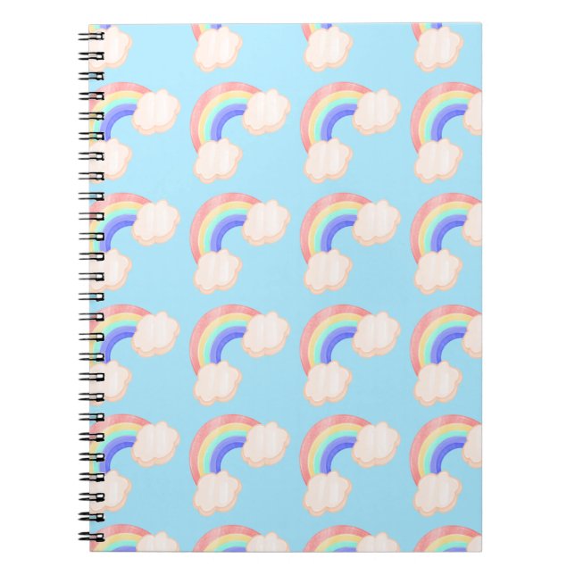 Kawaii Glossy Colourful Rainbows Blue Pattern Cute Notebook (Front)