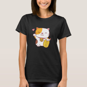Kawaii Good Luck Cat Japanese Maneki Neko Doodle T-Shirt