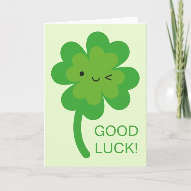 Kawaii Good Luck Four Leaf Clover Card (Front)
